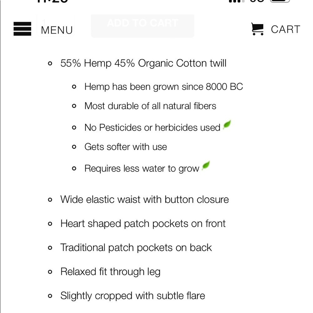 Emerson Fry Babas Pant Heart Pockets Ivory Hemp Organic Made in USA - Picture 10 of 11